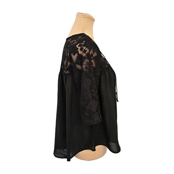 Cruel Sheer Grunge Black Flowy Blouse w/ Lace Detailing Sz S - Picture 3 of 9